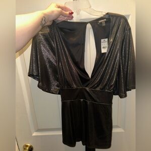 Express Black shiny open tie shirt